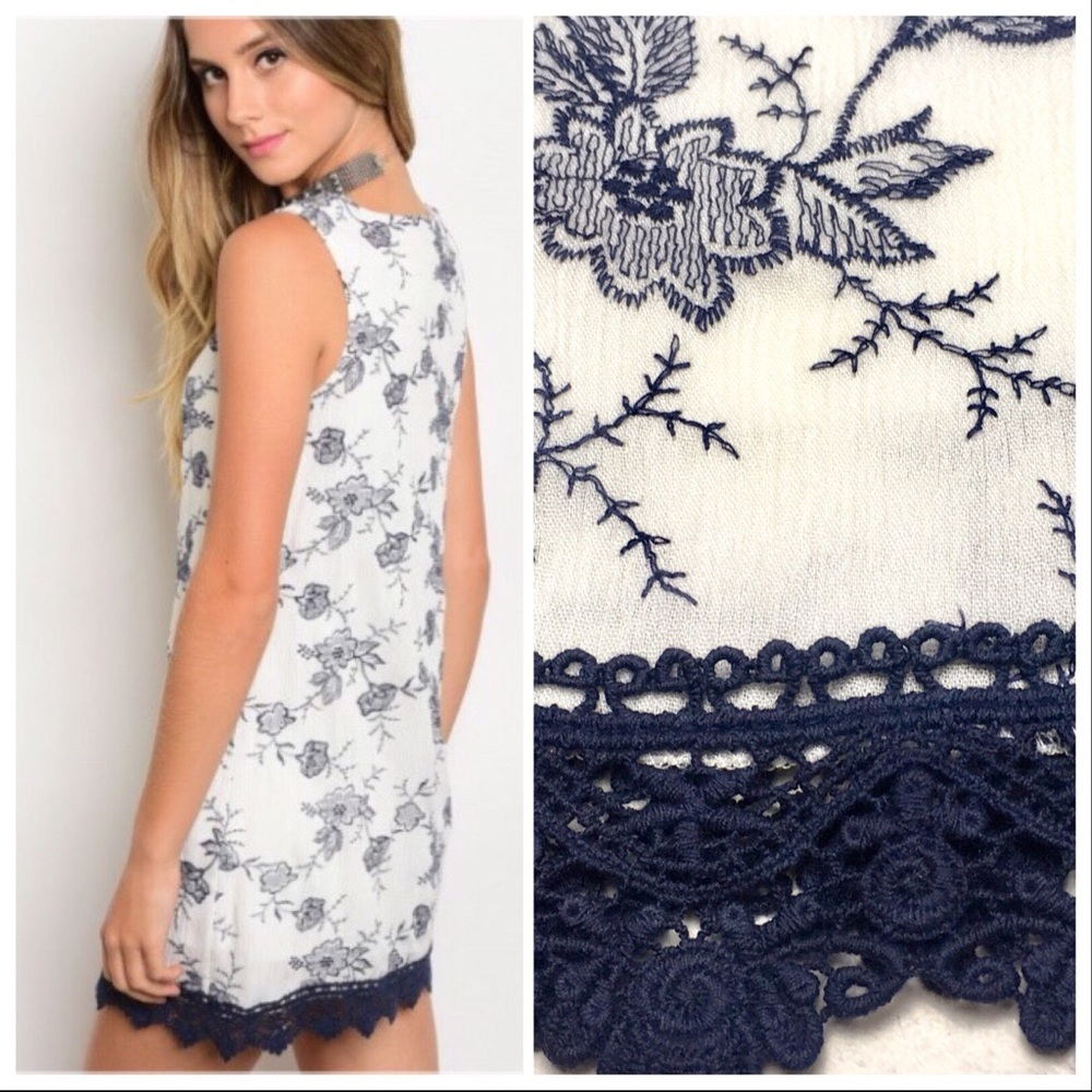*LAST ONE* Embroidered Floral Shift Mini Dress - Picture 4 of 8